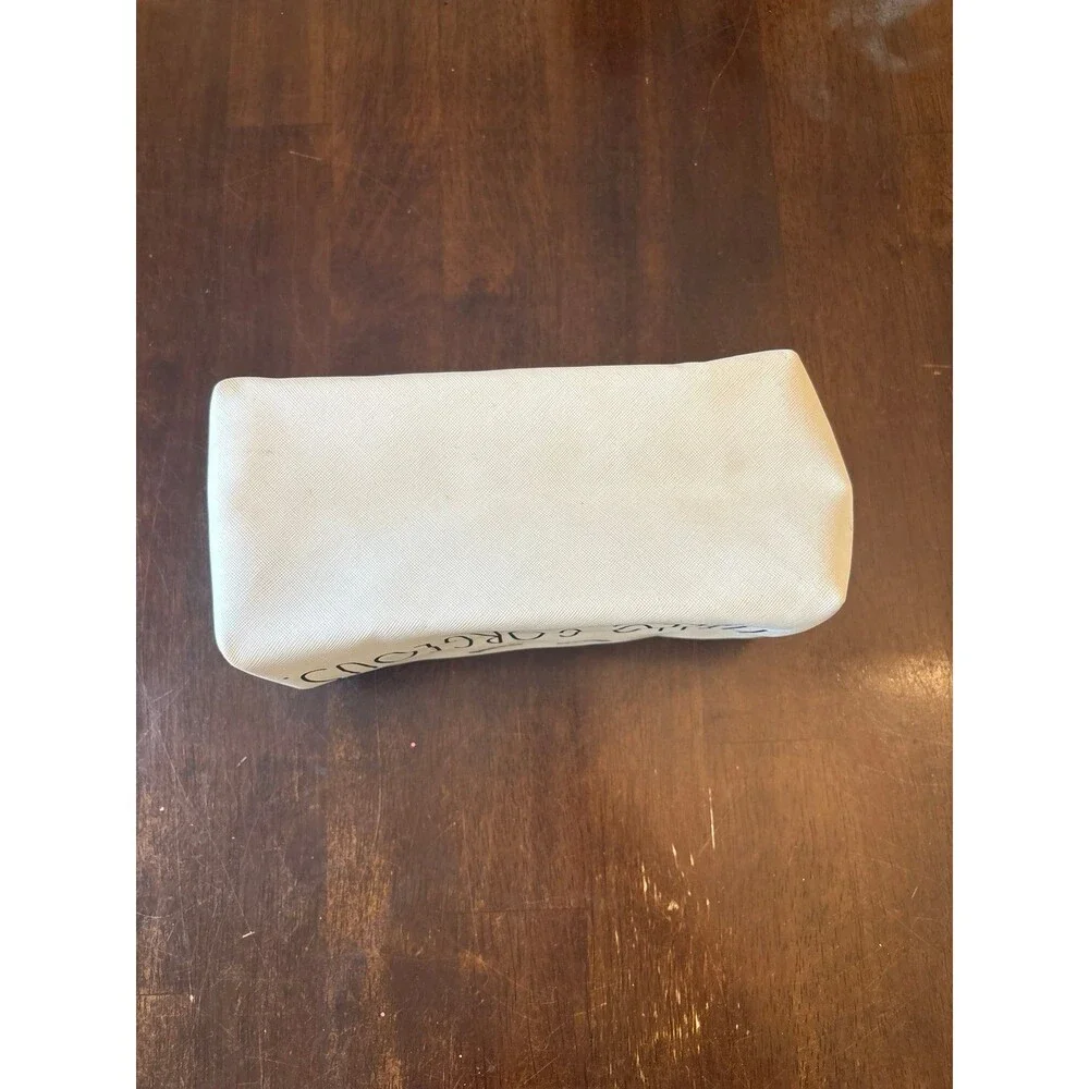 Rae Dunn cosmetic bag white zipper makeup travel vacation school art crochet